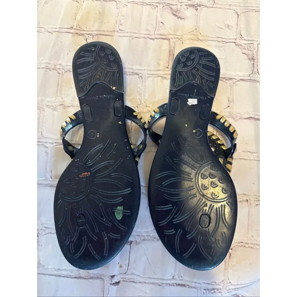Jack Rogers Size 4 Georgica Jelly Sandals Black Medallion Boho Flip Flop